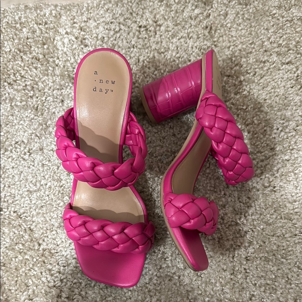 A New Day Pink Braided Heeled Sandals